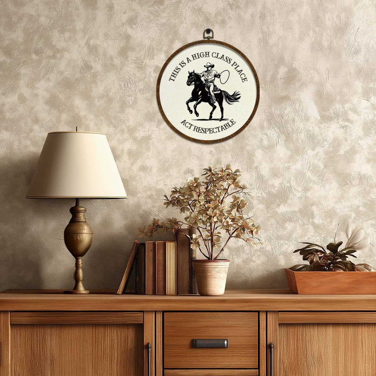 Round Wall Art Framed,Funny Cowboy Round Wall Decor –This Is a High