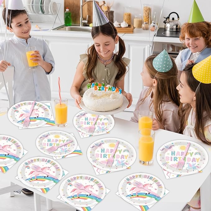 96Pcs Pastel Unicorn Party Supplies Unicorn Paper Plates Napkins