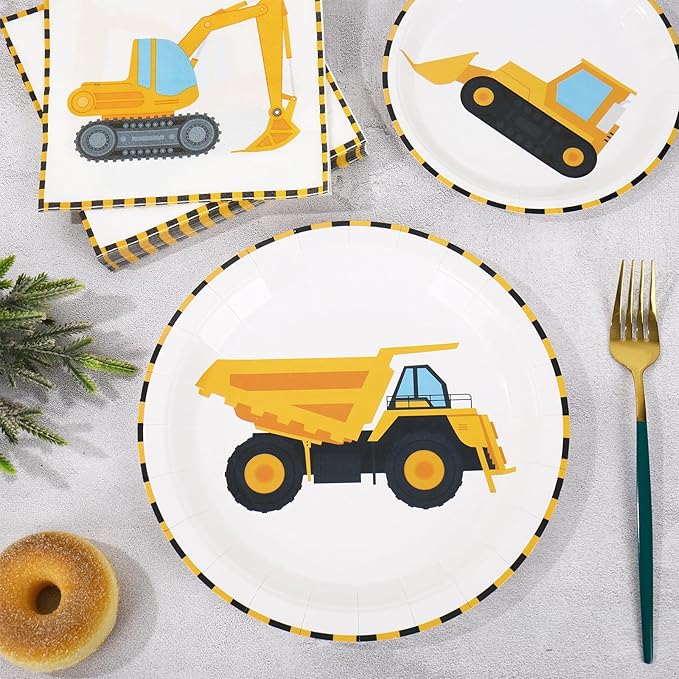 96Pcs Construction Party Tableware Dump Truck Paper Plate Napkin Cup