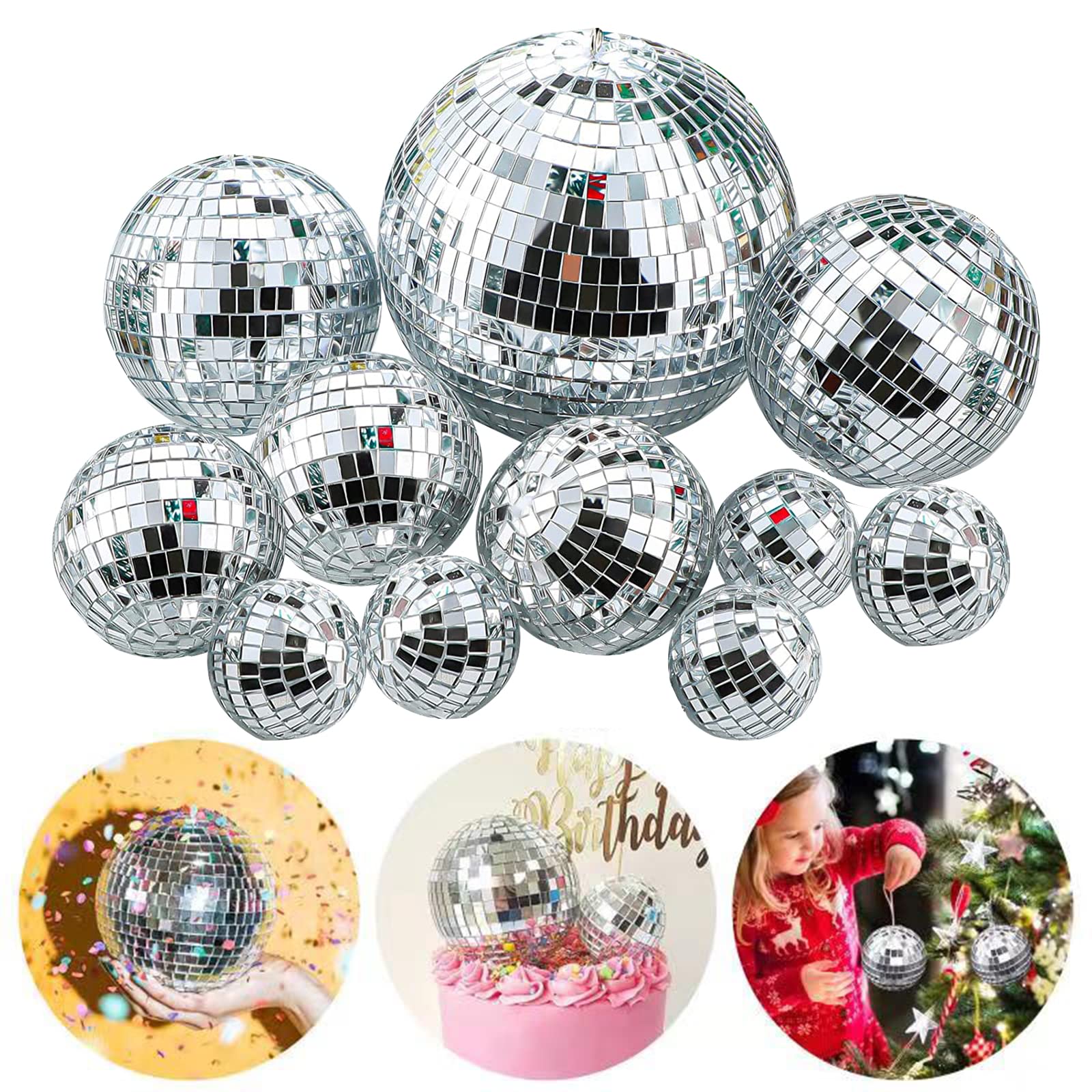 Newmemo 11pcs Disco Ball Cake Decoration Mirror Disco Balls Cake
