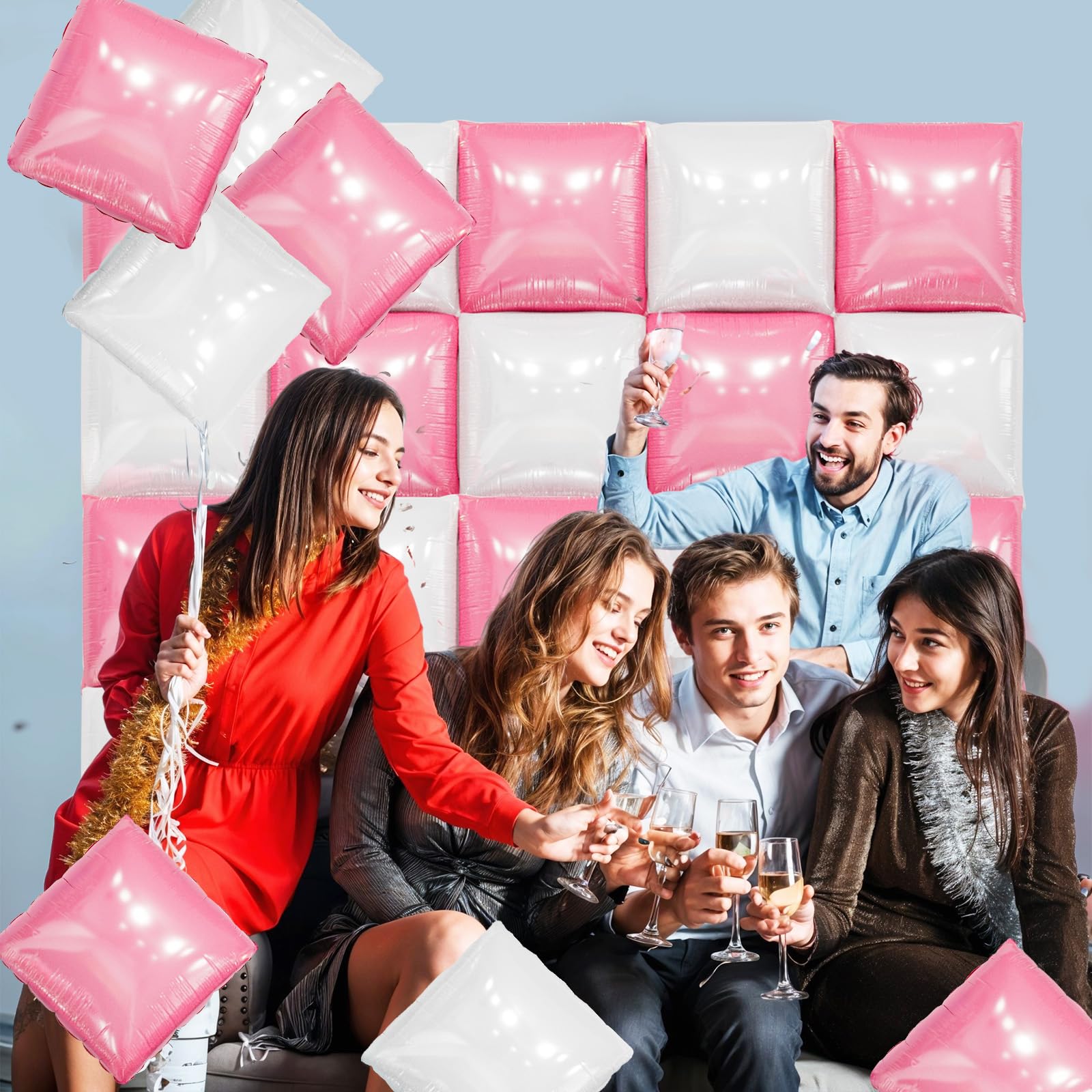 Pearl Pink and White Square Foil Balloon Wall,19 Inches Double Sided