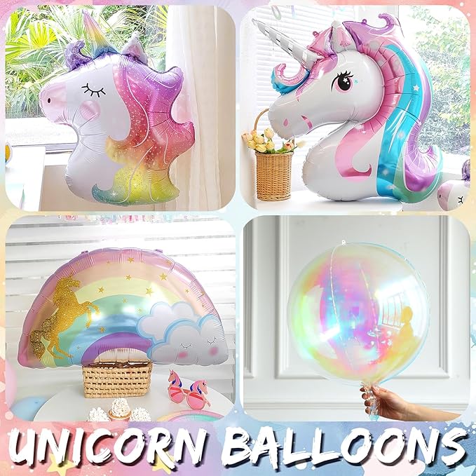 140Pcs Pastel Rainbow Unicorn Balloon Garland Arch Kit with Pink