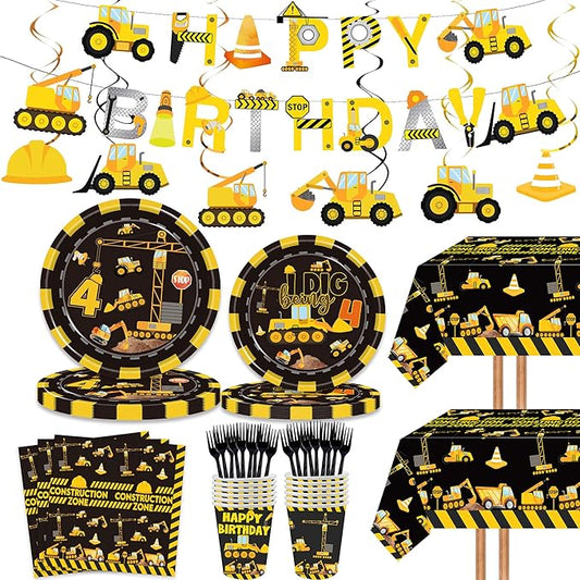 132 Pcs Construction 4th Birthday Party Supplies Dump Truck Theme