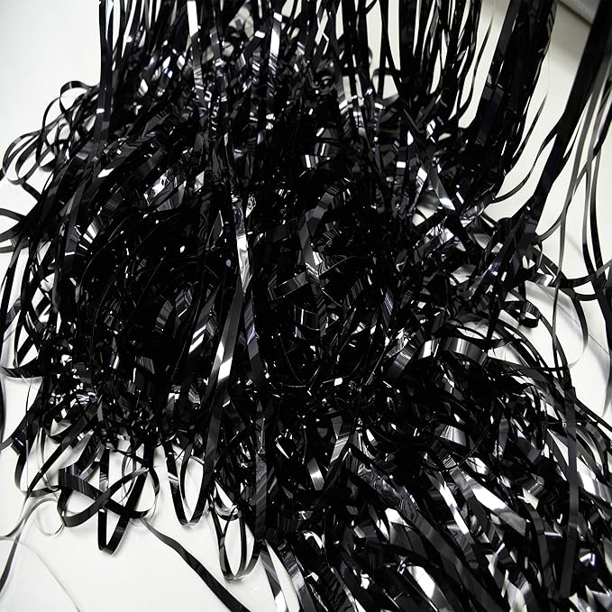 Foil Fringe Curtain Halloweens Party Decorations - Pure Black Tinsel