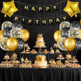 24PCS Black Gold Birthday Decorations - Gold Foil Balloons, Star