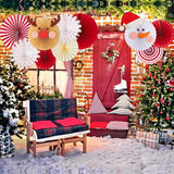 Christmas Hanging Paper Fans Decoration Red White Xmas Snowman Party