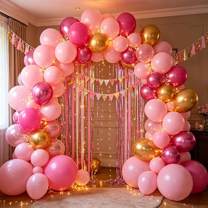 CVPARTON Pink Balloons Set, 55 PCS Metallic Pink Balloons, Baby Pink,