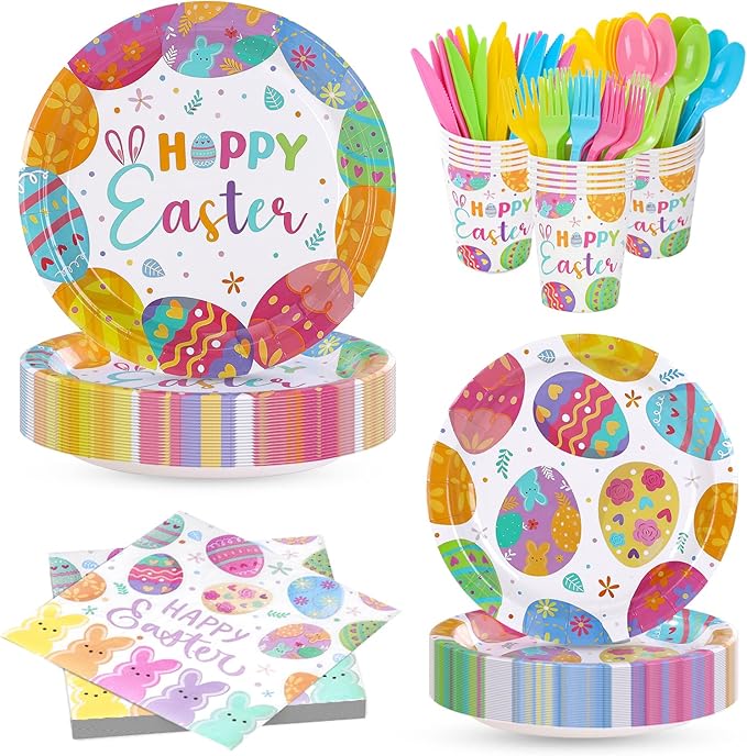 Happy Easter Party Decorations Tableware Sets Colorful Easter Eggs