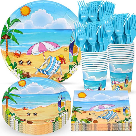 Beach Party Supplies Beach Plates and Napkins Set Disposable Beach