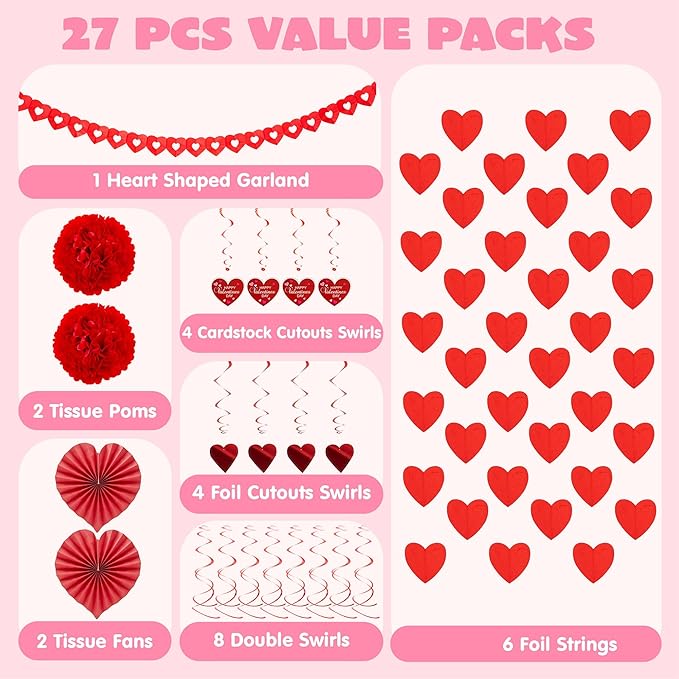 27 Pieces Valentines Day Swirl String Cutout Decoration Kit with