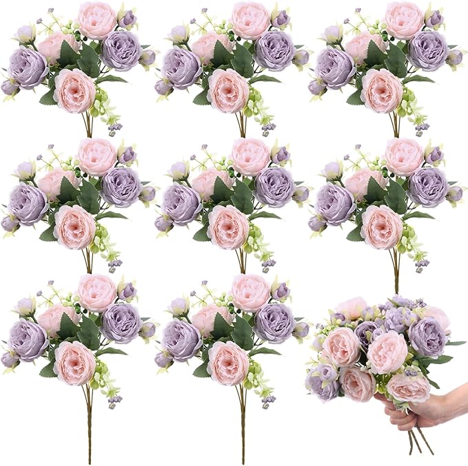 8 Bundles Artificial Peonies Flowers Boho Faux Flowers Arrangements #8