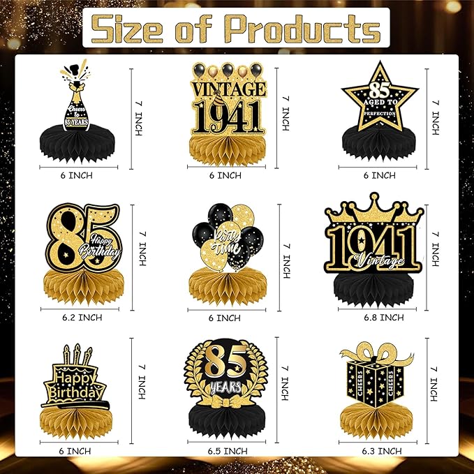 85th Birthday Party Decorations, 9PCS Happy Birthday Table Honeycomb