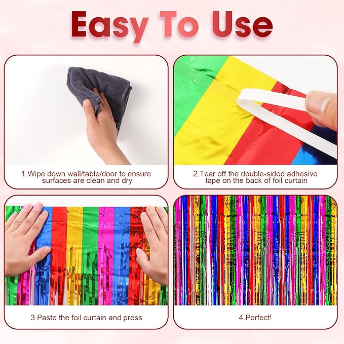 Voircoloria 3 Pack 3.3x8.2 Feet Rainbow Foil Fringe Backdrop