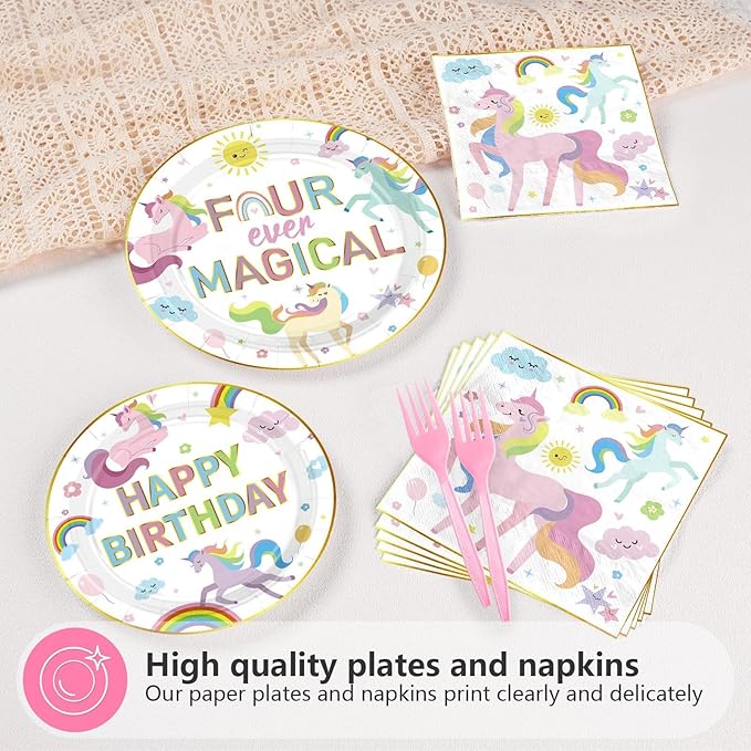 96pc Unicorn 4th Birthday Party Supplies Magical Pastel Rainbow