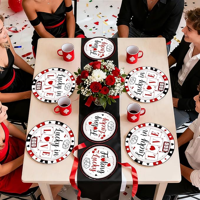 96 Pcs Casino Party Decorations Lucky In Love Plates and Napkins