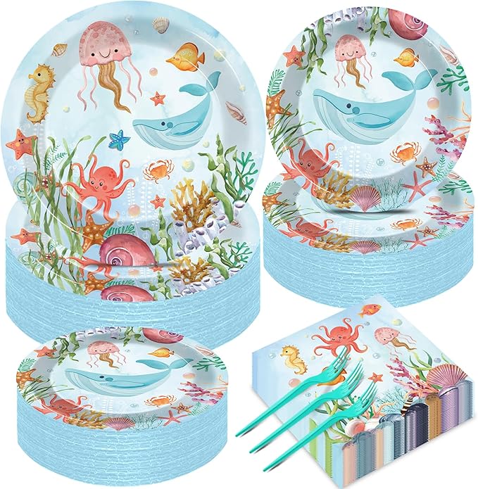 50 Guests Under the Sea Party Decorations Plates and Napkins Ocean
