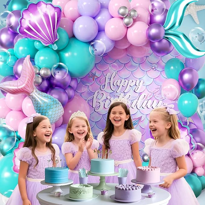 106pcs Mermaid Balloon Garland Arch Kit with Giant Foil Tail & 3