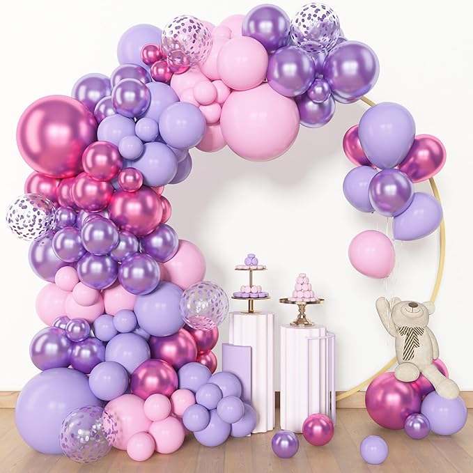 Amandir 153pcs Pink Purple Balloon Garland Arch Kit, Different Sizes