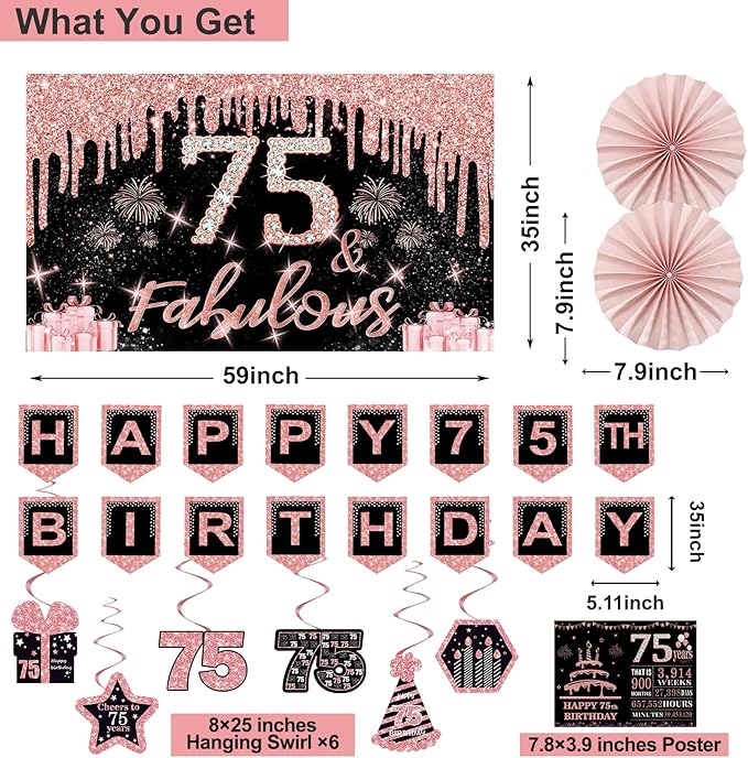 75th Birthday Decorations for Women 32PCS 75th Birthday Party