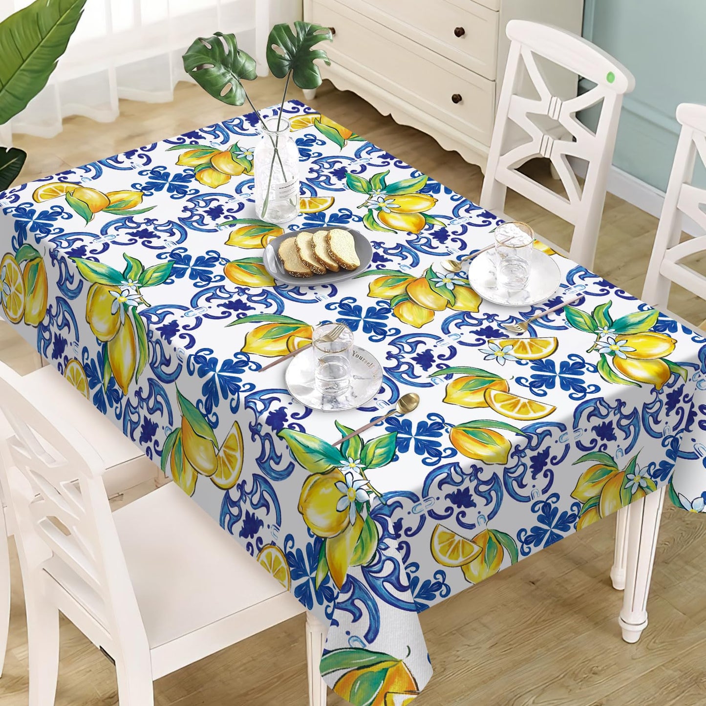 Livcoz Blue Lemon Italy Tile Pattern Rectangle Tablecloth 60 x 104