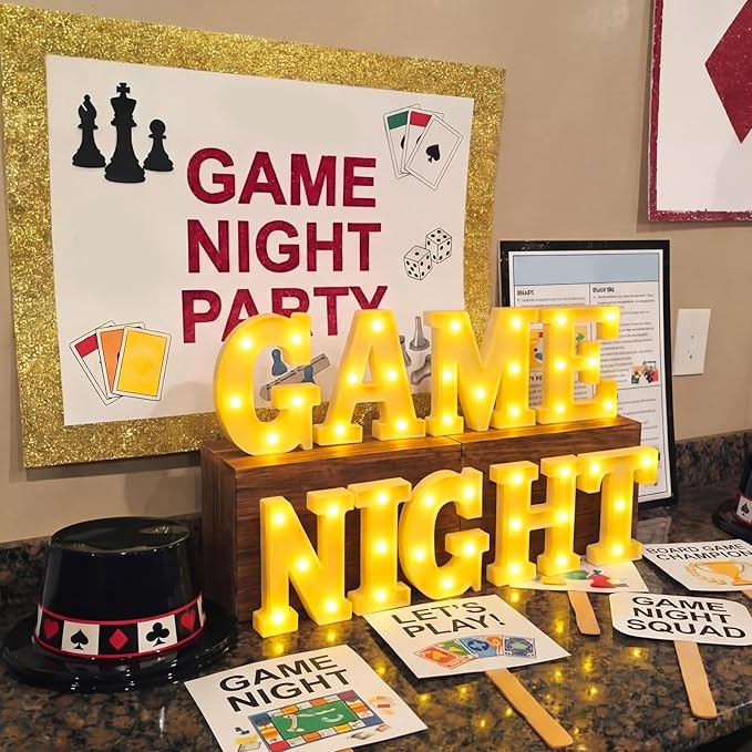 Honoson 9 Pcs Casino Theme Party Decorations Game Night Lights up LED