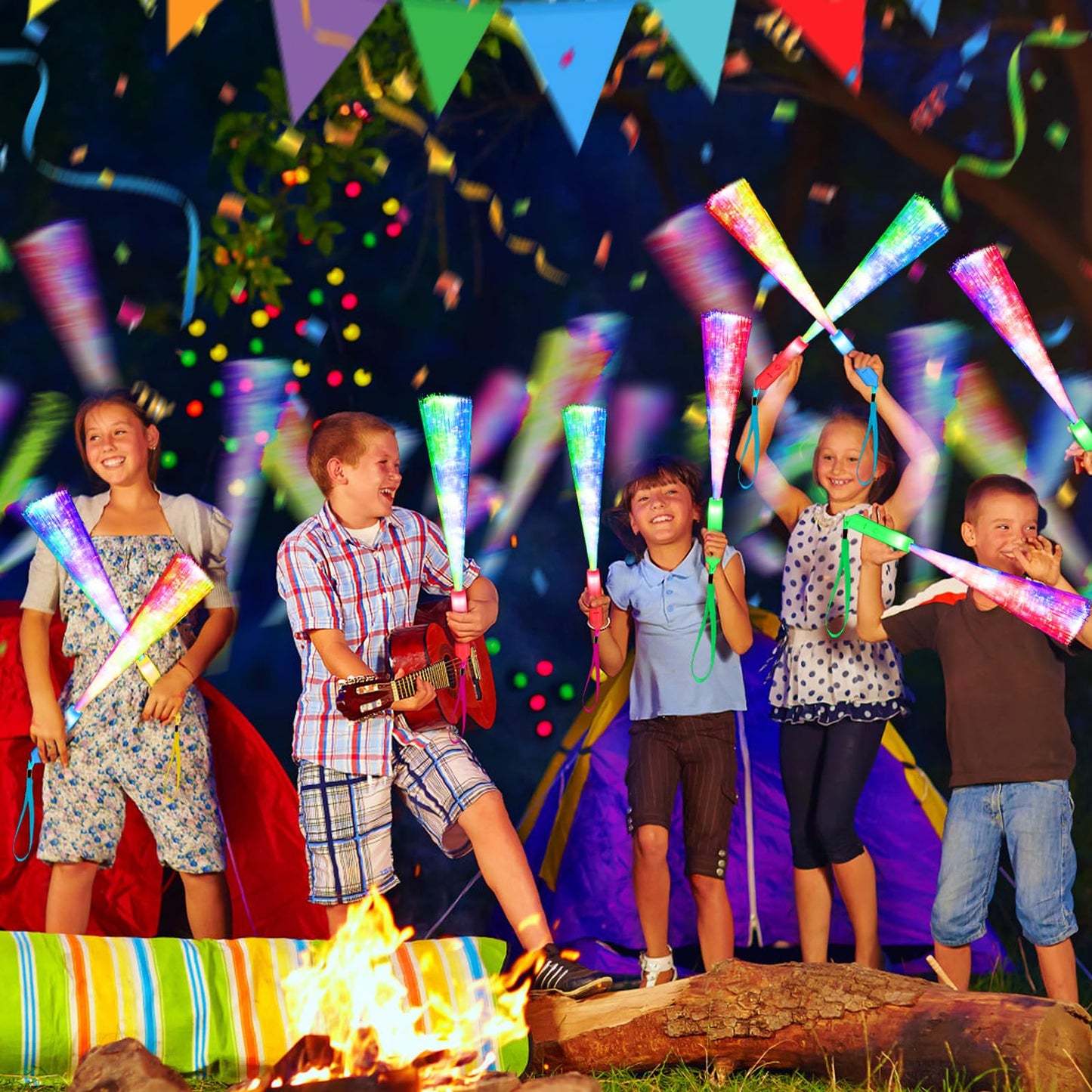 SHQDD 200PCS Glow Fiber Optic Sticks, LED Light Wands, Glow in The