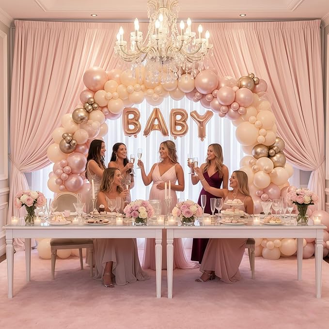 Dusty Pink and Gold Balloon 12 Inch Double Stuffed Pearl Pastel