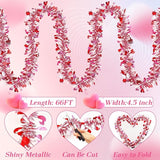 66 FT Valentine's Day Heart Tinsel Garland Decor Red Pink Heart