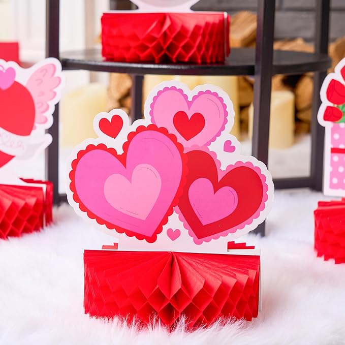 12 Pcs Valentine's Day Honeycomb Centerpieces Table Decorations with