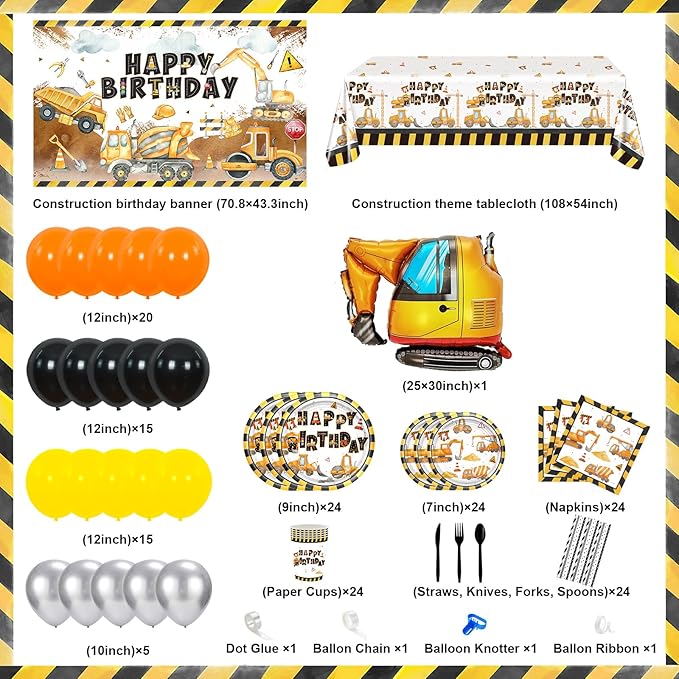 Construction Birthday Party Supplies 251 PCS Construction Birthday