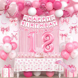 18th Pink Birthday Decorations for Girls, Pink Bow Coquette Birthday