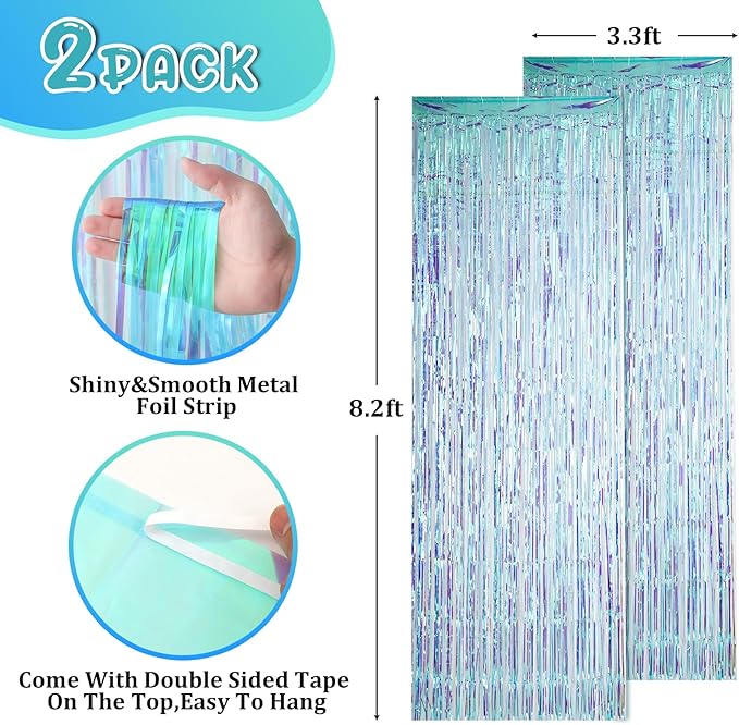 Voircoloria 2 Pack 3.3x8.2 Feet Neon Iridescent Foil Fringe Backdrop