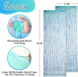 Voircoloria 2 Pack 3.3x8.2 Feet Neon Iridescent Foil Fringe Backdrop