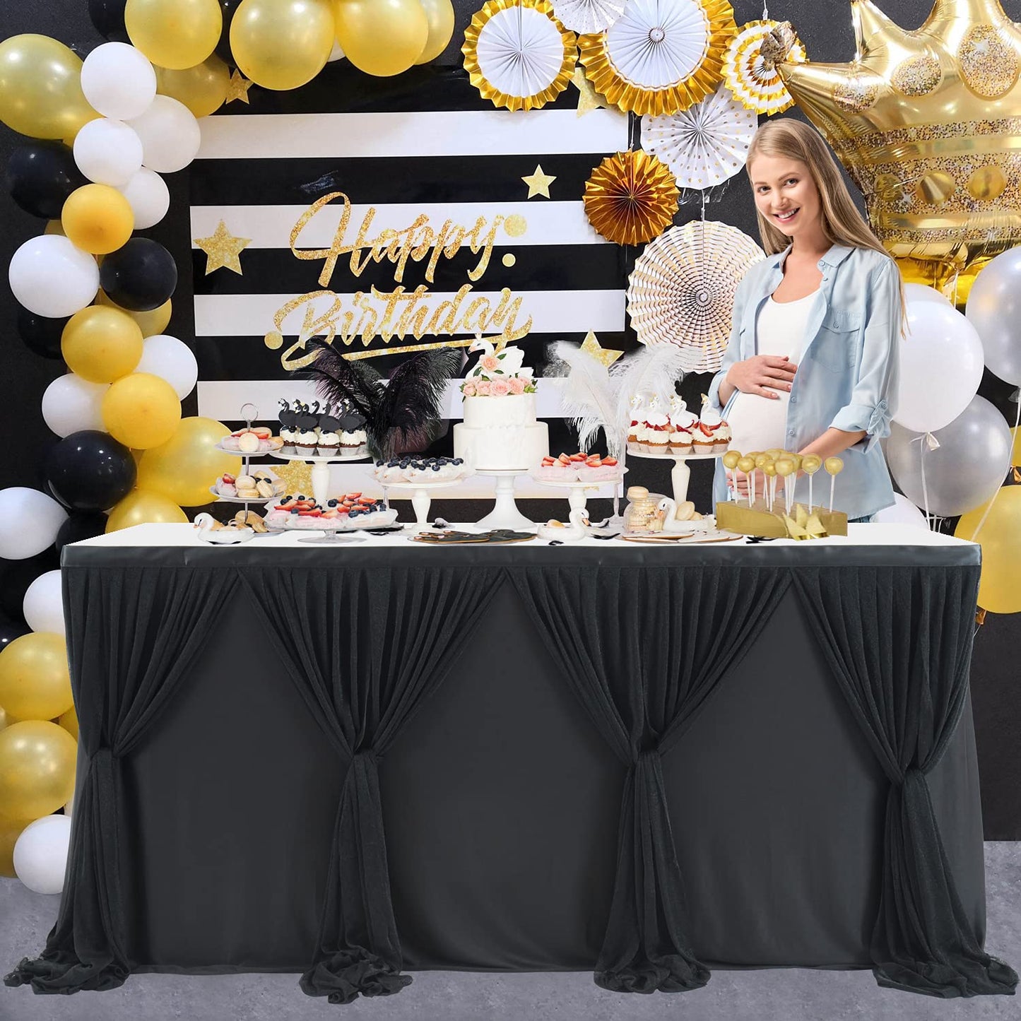 6ft Black Table Skirt for Birthday Party Ruffle Tutu Table Skirt Tulle