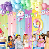 Unicorn 9th Birthday Party Decorations Rainbow Banner Balloons No.9