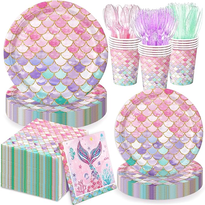 168Pcs Mermaid Birthday Decorations Mermaid Party Supplies Includes