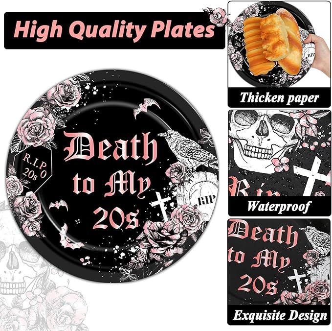 100 Pcs 30th Birthday Party Supplies Death to My 20s Paper Plates