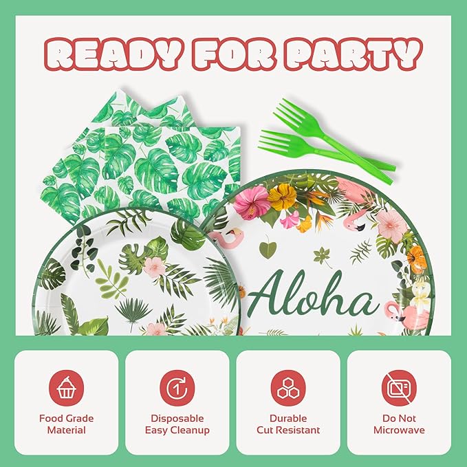 Hawaiian Party Tableware Set Tropical Luau Party Decorations