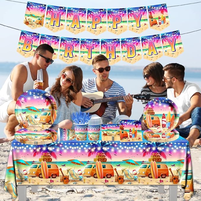 142pcs Sunset Beach Summer Tableware Set Beach Theme Party