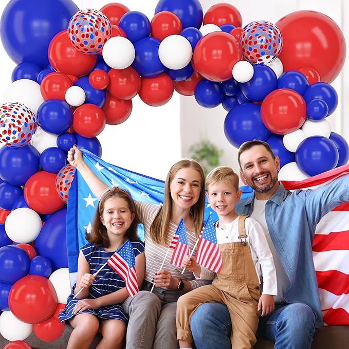 Amandir 153Pcs Red White and Blue Balloons Garland Arch Kit Different