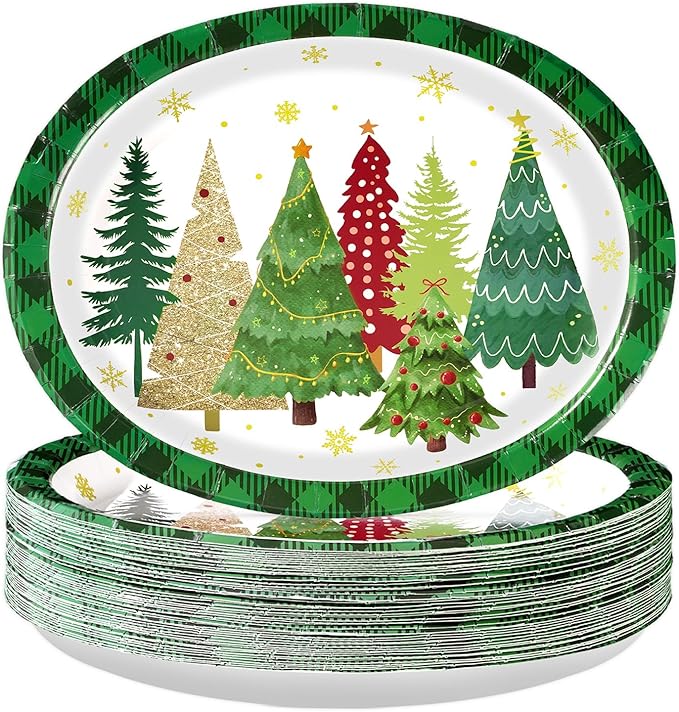 50Pcs Christmas Tree Oval Plates 10 x12 Large Christmas Tree Heavy