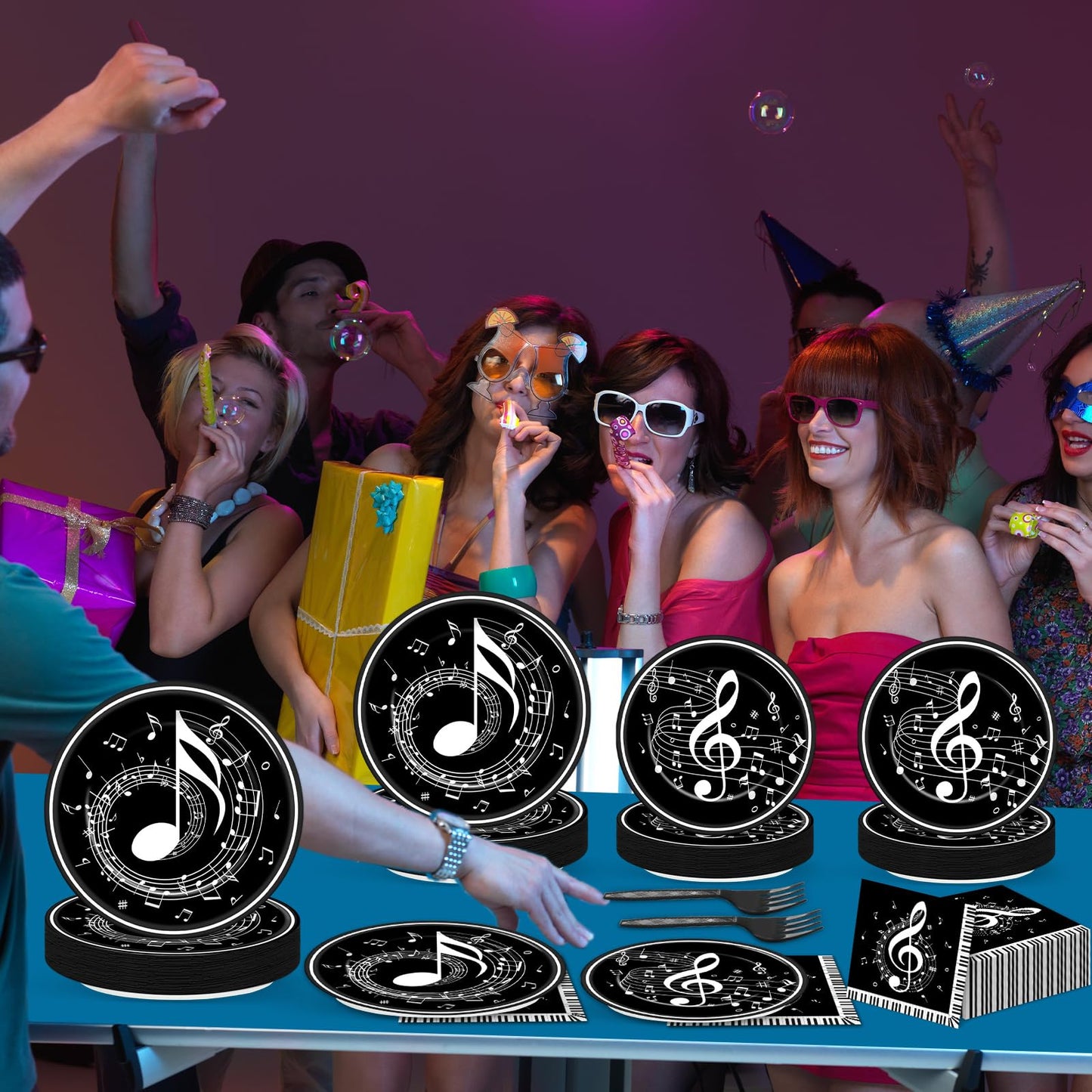 96PCS Musical Note Party Paper Plates and Napkins Music Themed