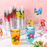 48 Pcs Hawaii Luau Cups 12 oz Plastic Tropical Floral Cups Hawaiian