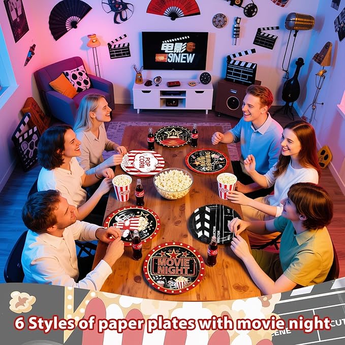 60 Pcs Movie Night Paper Plates 9 Disposable Heavy Duty Now Showing