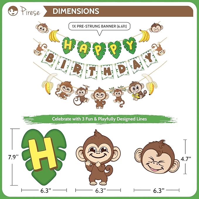 Monkey Birthday Banner Monkey Party Decorations Jungle Birthday