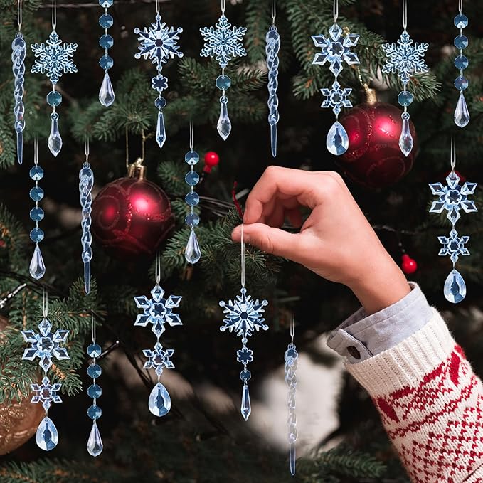 18pcs Crystal Christmas Ornaments for Christmas Tree Decorations-Blue