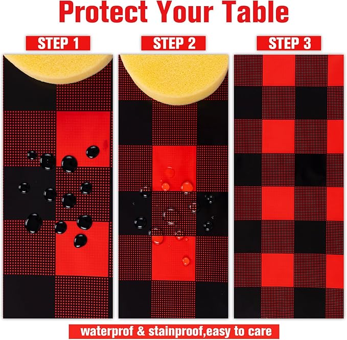 Kesfey 3 Packs Buffalo Check Plaid Table Cloth 54 x 108 Inches Red