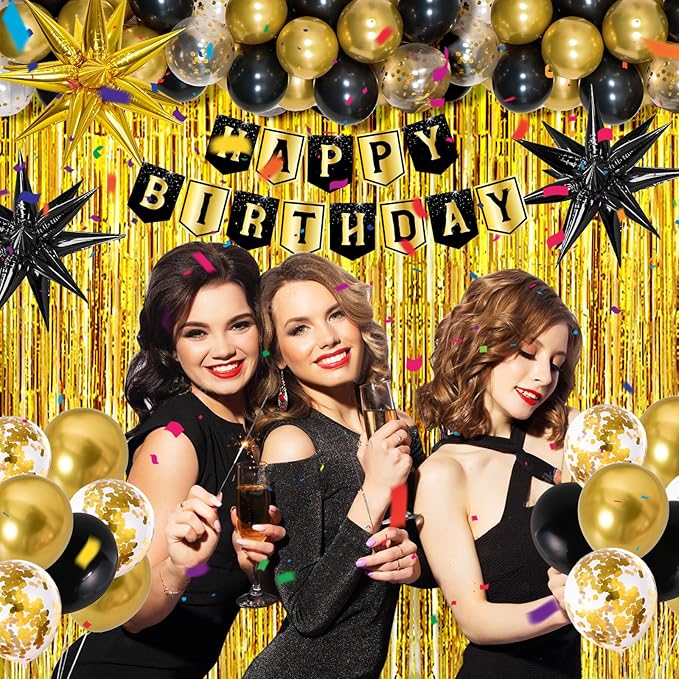 Black and Gold Birthday Decorations for Men Women Black Gold Party