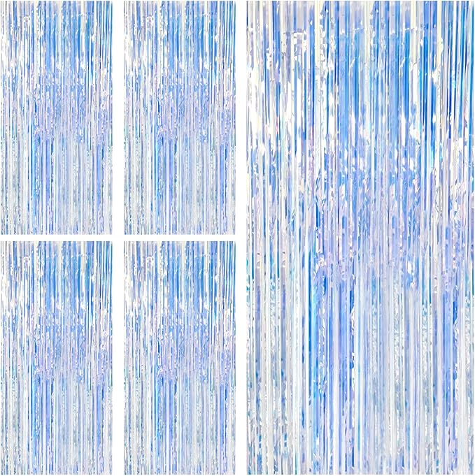 5 Pack Iridescent Party Backdrop Decorations Tinsel Curtain Birthday