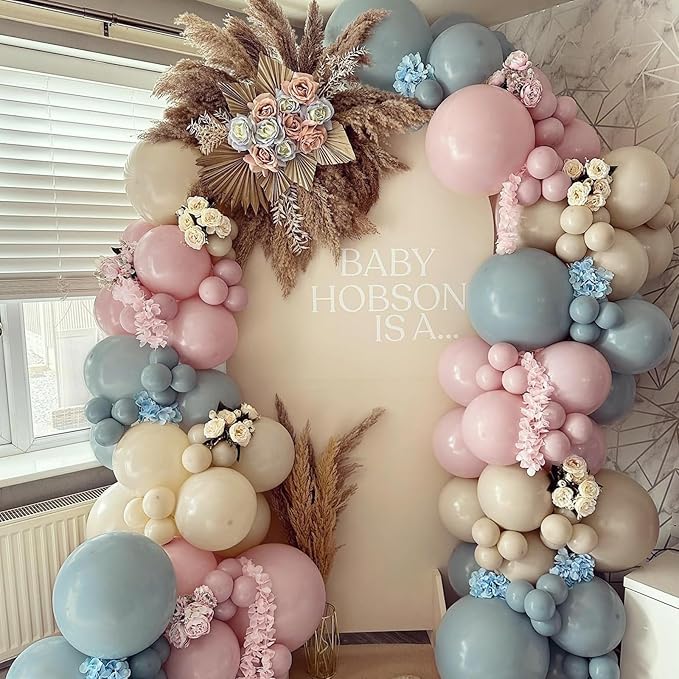 Gender Reveal Balloon Arch Kit 139Pcs Dusty Pink and Fog Blue